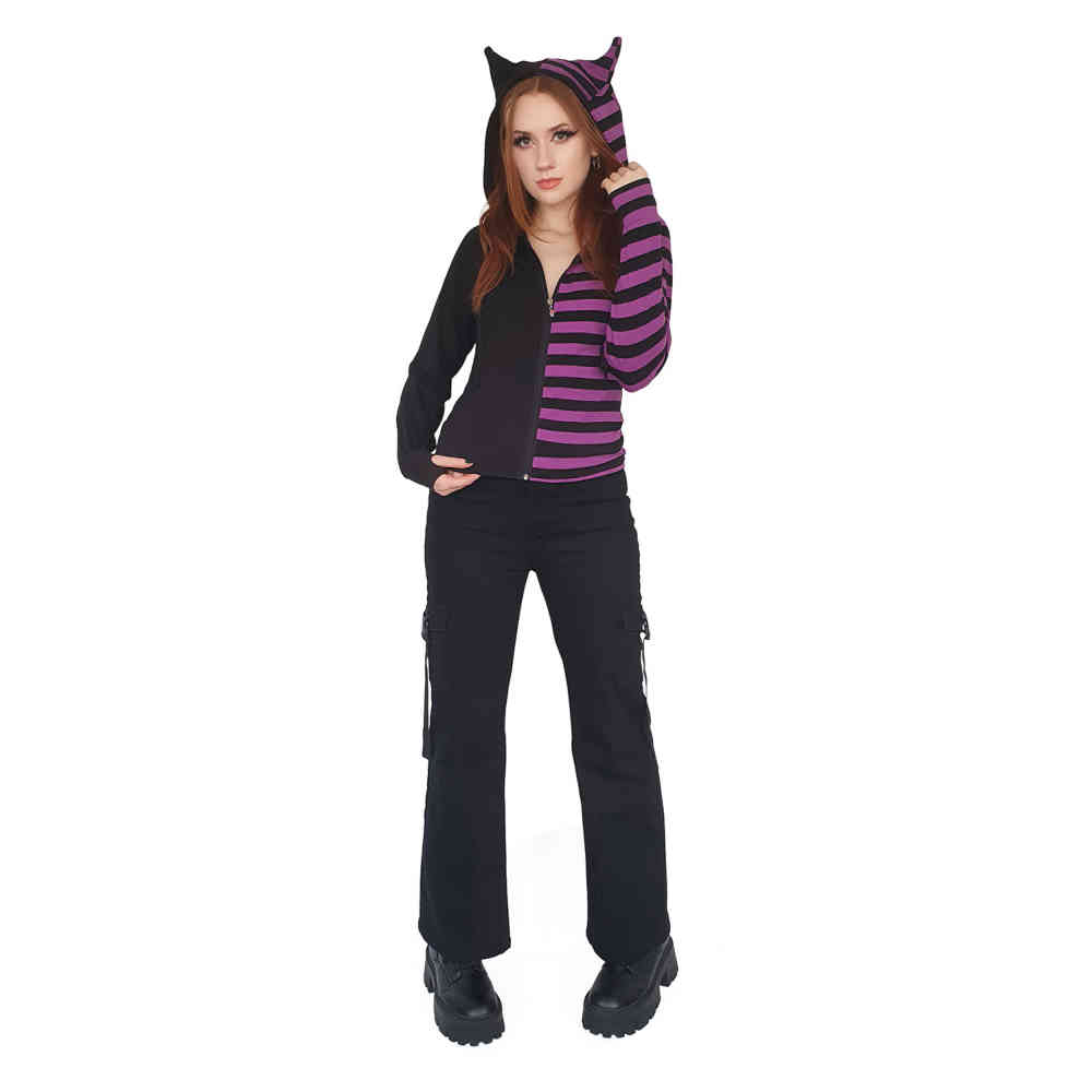 Banned - Shiori Half And Half Zip hoodie - Black/Purple